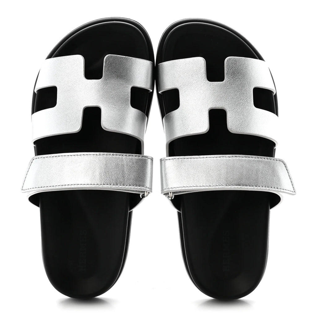 Hermes Metallic Silver Chypre Sandals