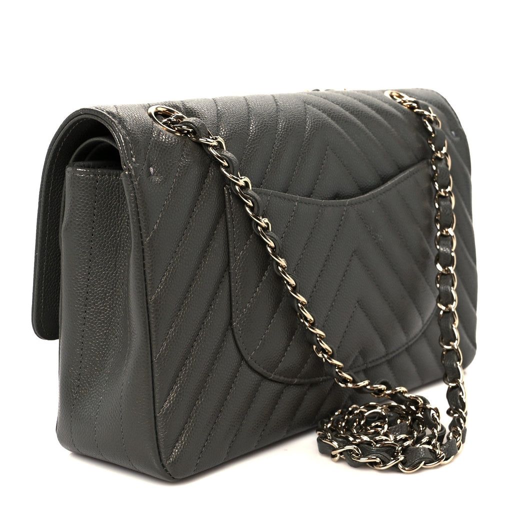 Chanel Grey Caviar Chevron Flap