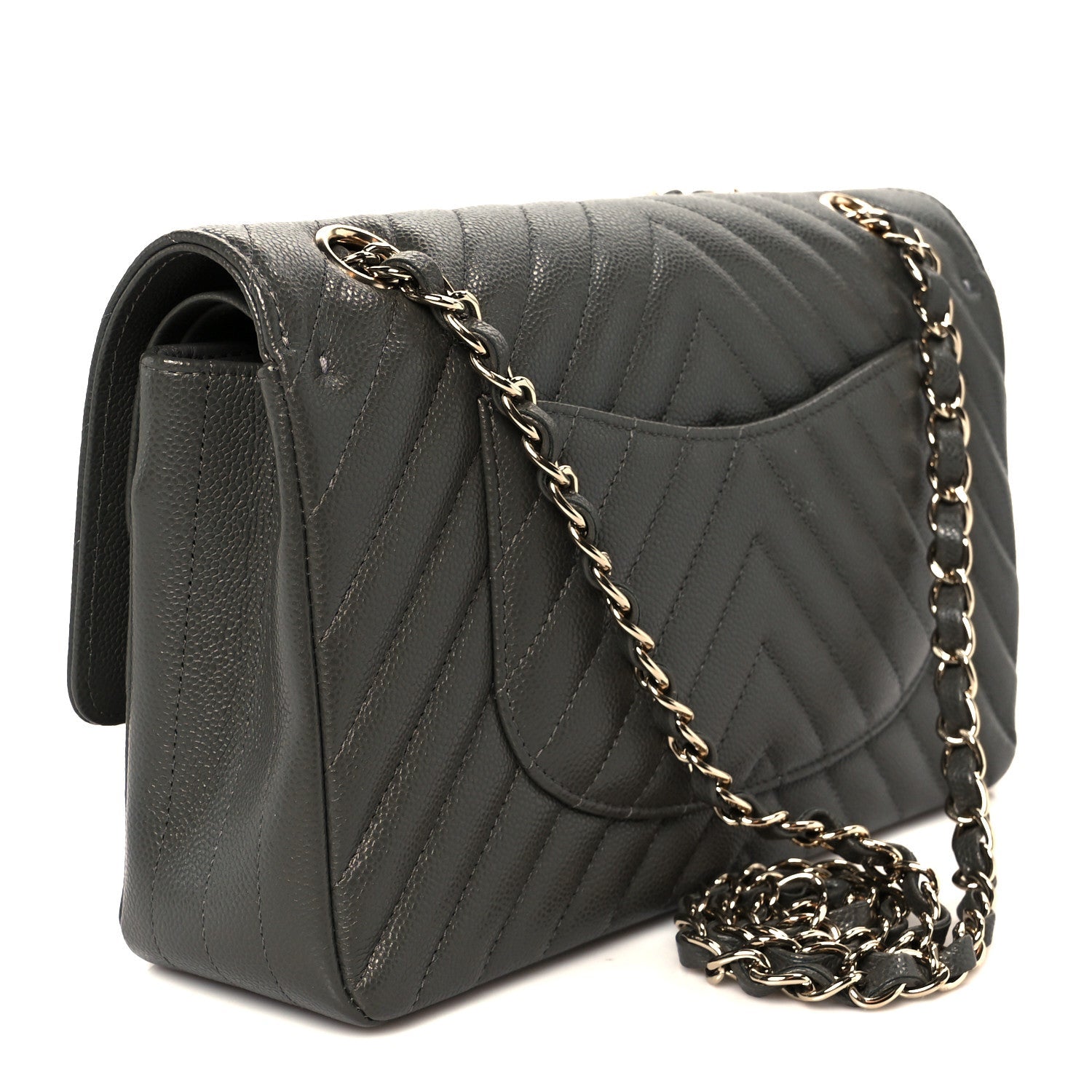 Chanel Grey Caviar Chevron Flap
