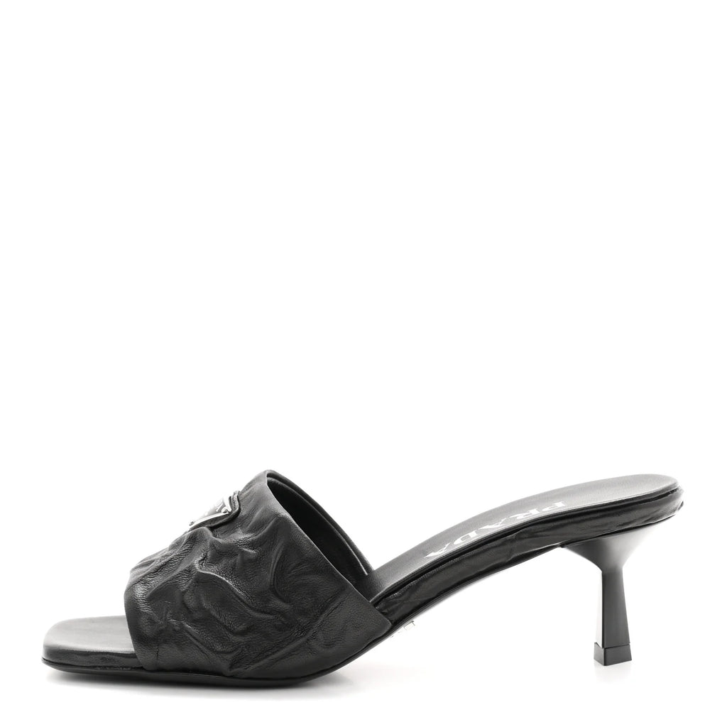 Prada Black Ruched Leather Mules