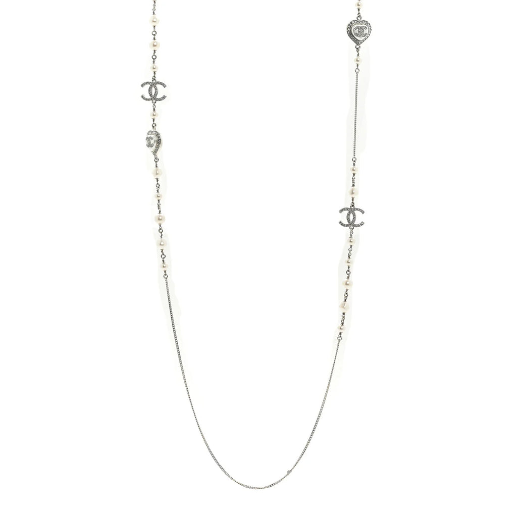 Chanel Silver Pearl Heart Necklace