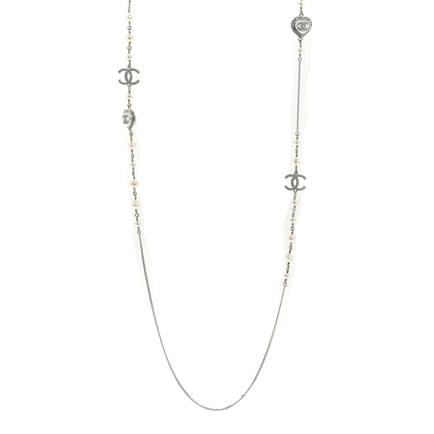 Chanel Silver Pearl Heart Necklace