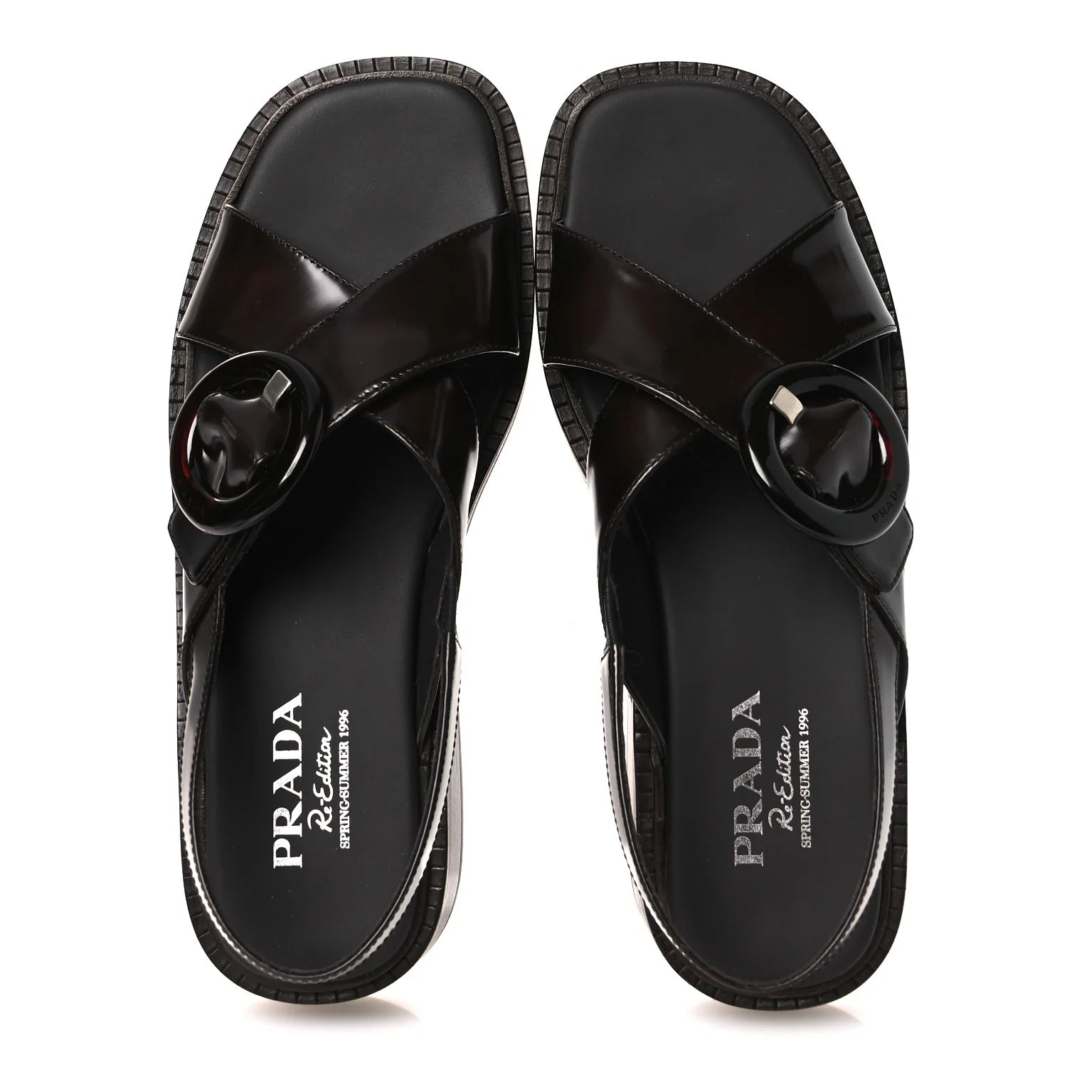 Prada Spazzolato Leather Buckle Sandals