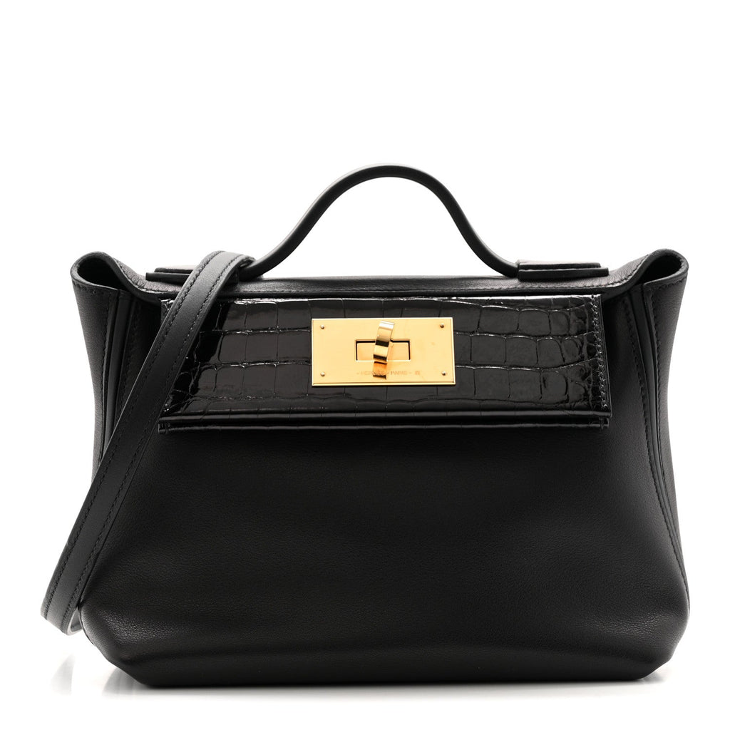Hermes Black Croc 24/24 Bag