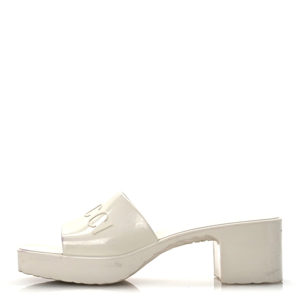 Gucci White Rubber Platform Slides