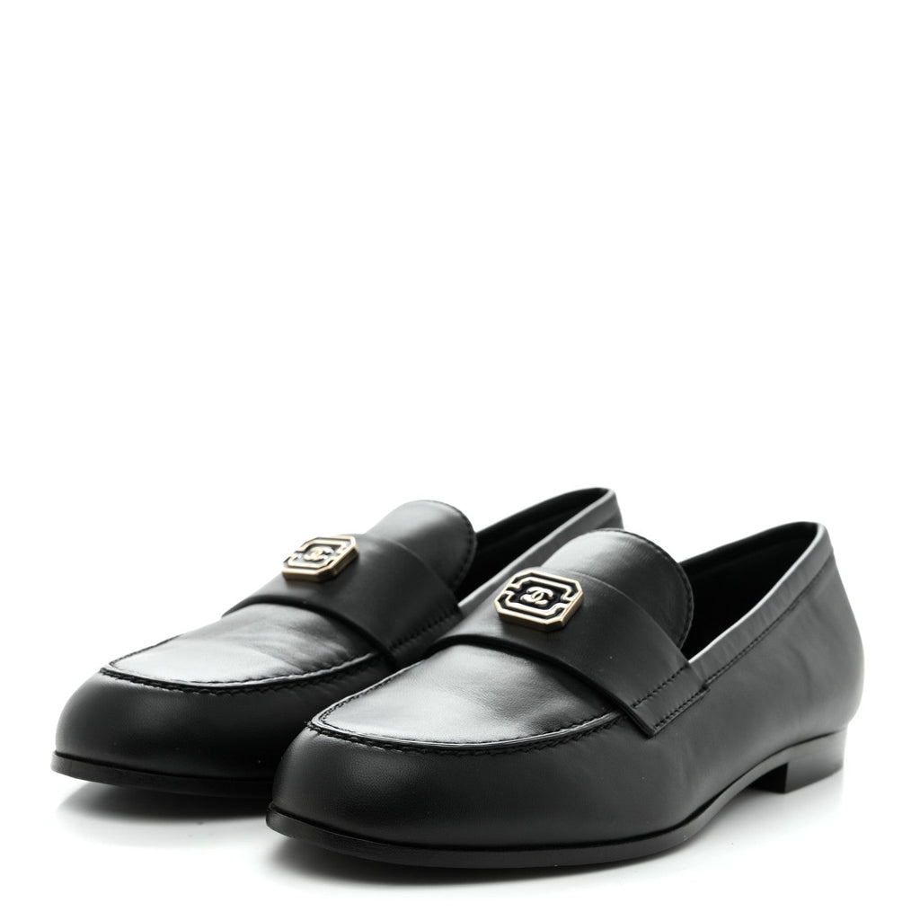 Chanel Black Leather CC Loafers
