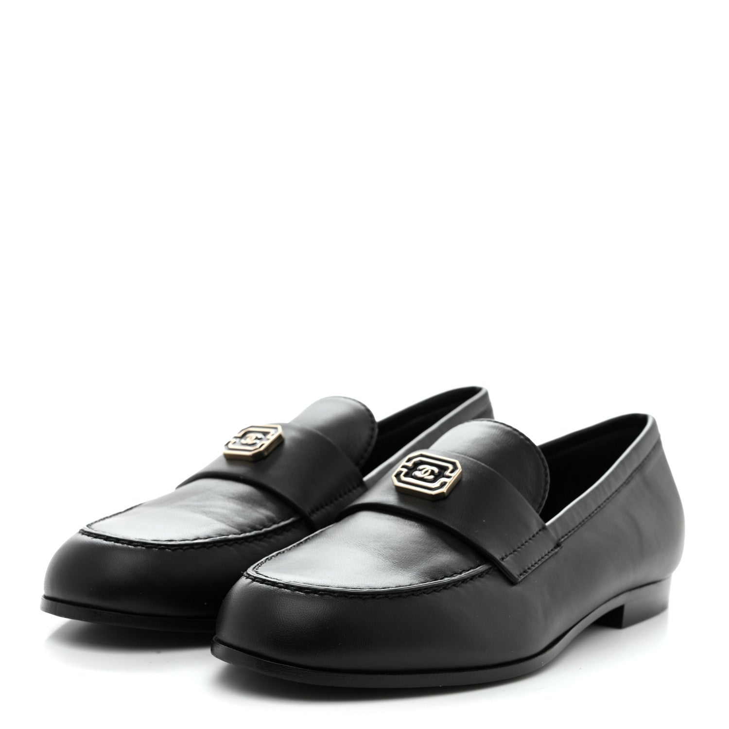 Chanel Black Leather CC Loafers