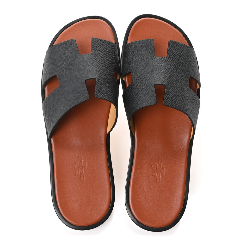 Hermes Black Grained Oran Sandals