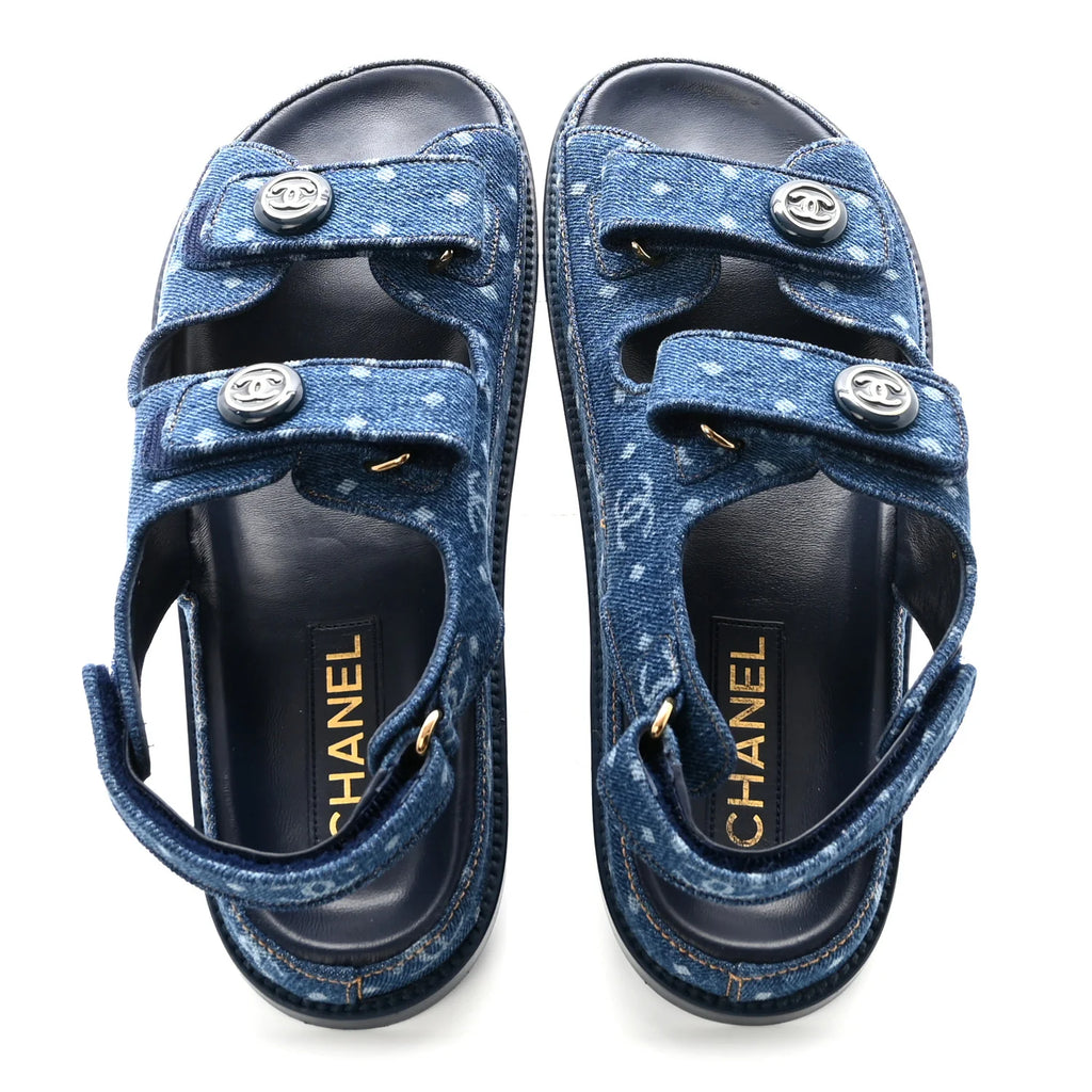 Chanel Blue Logo Denim Sandals