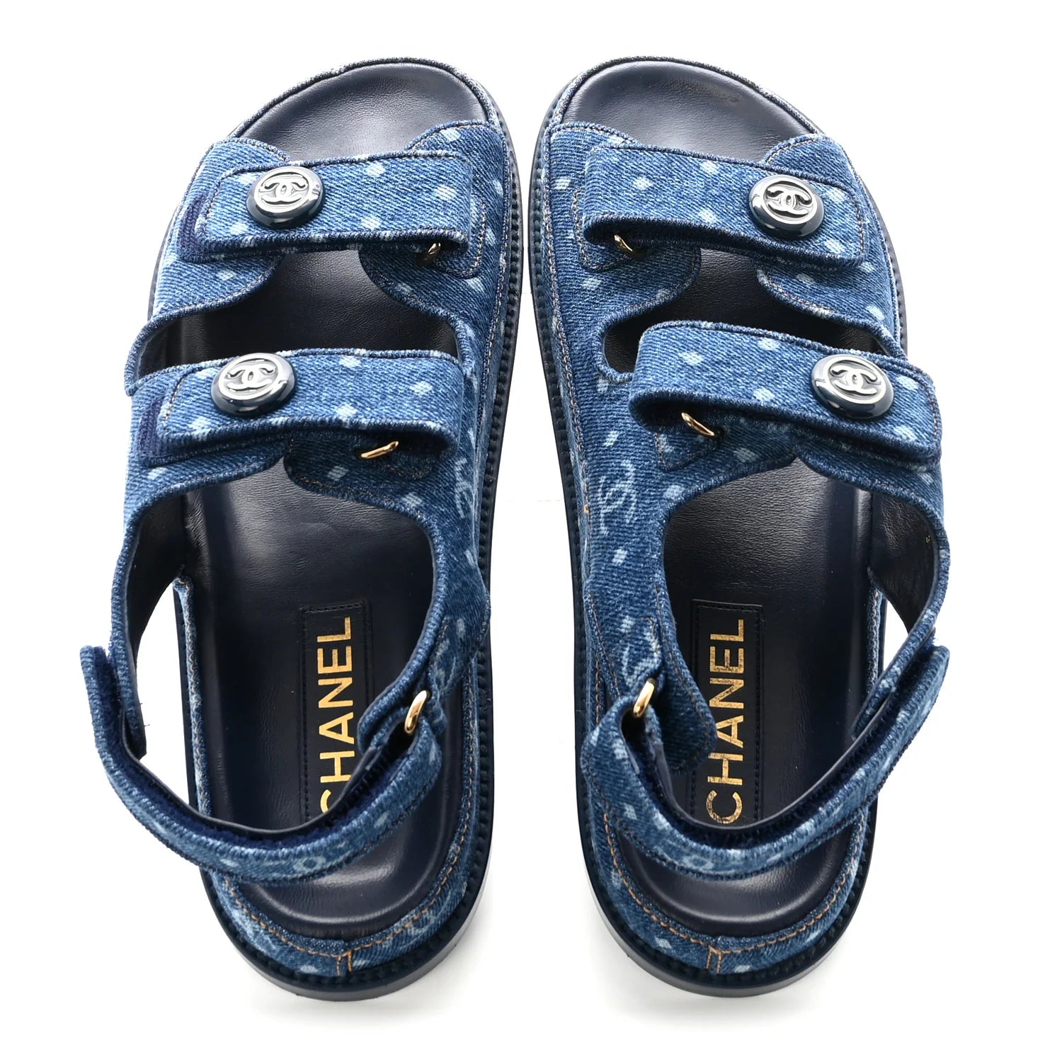 Chanel Blue Logo Denim Sandals