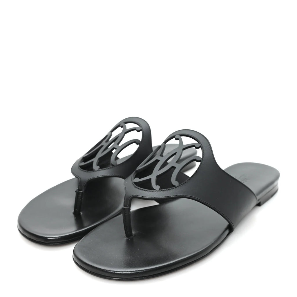 Hermes Black Leather Bikini Sandals