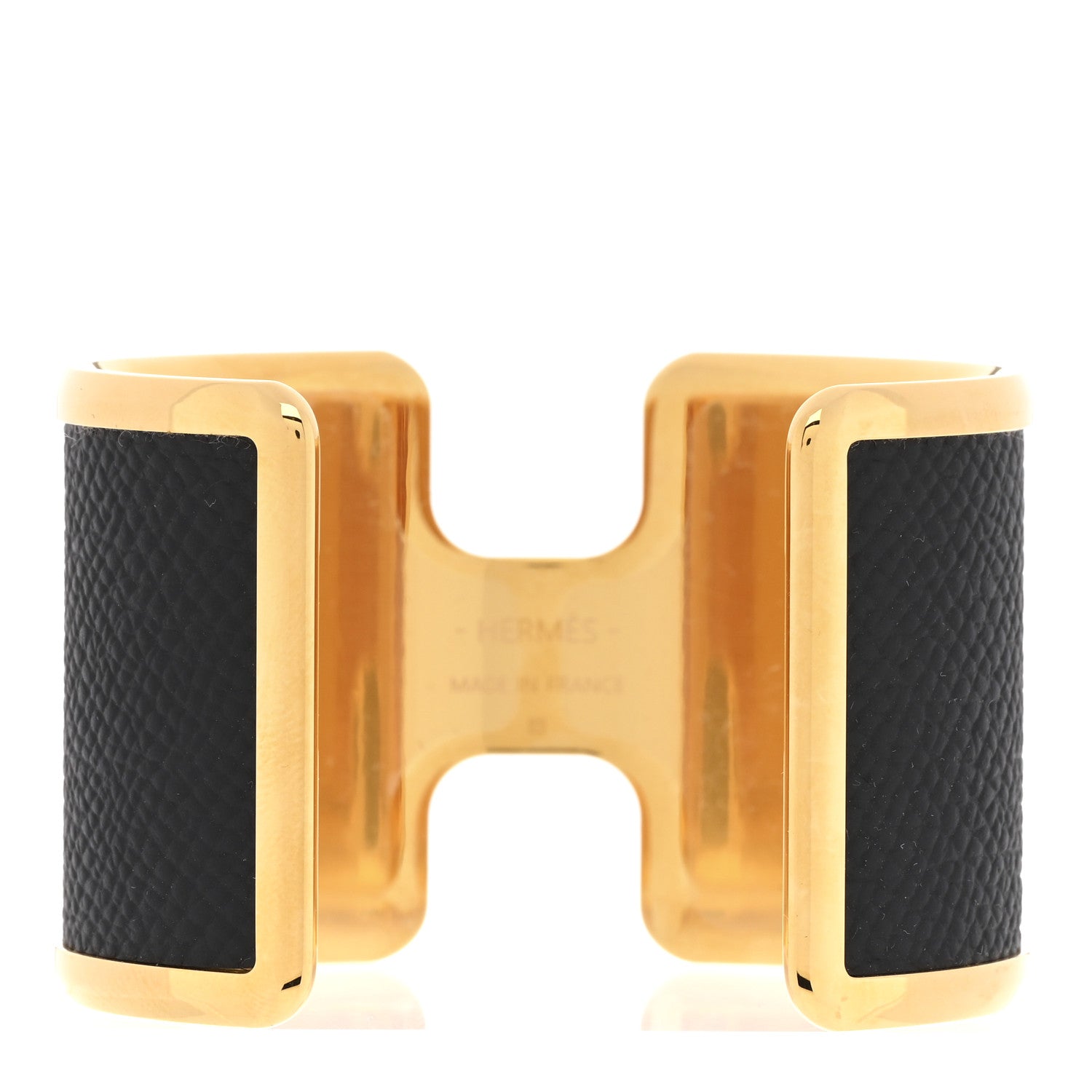 Hermes Black Leather Gold Cuff
