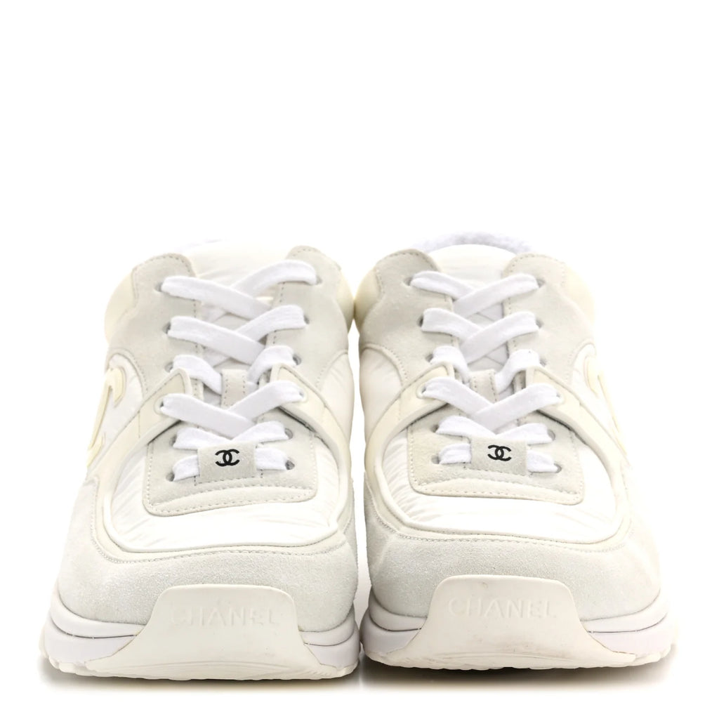 Chanel White Suede Mesh Sneakers
