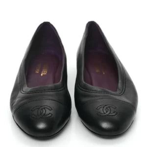 Chanel Black Leather Ballet Flats