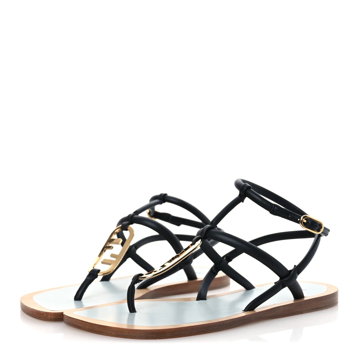 Fendi Black Leather O'Lock Sandals