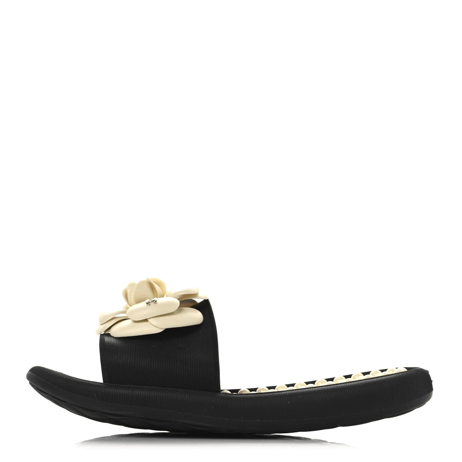 Chanel Black Camellia Flower Slides