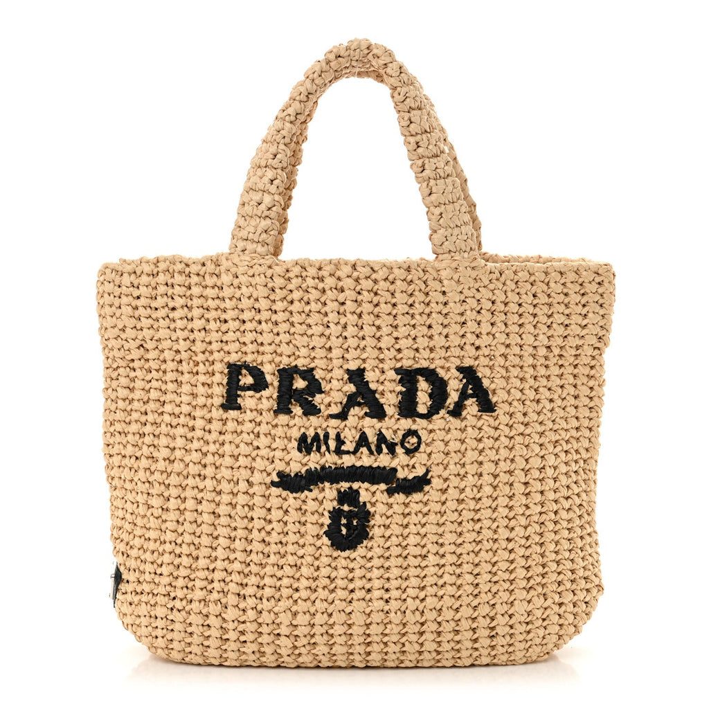 Prada Beige Raffia Logo Tote