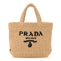 Prada Beige Raffia Logo Tote