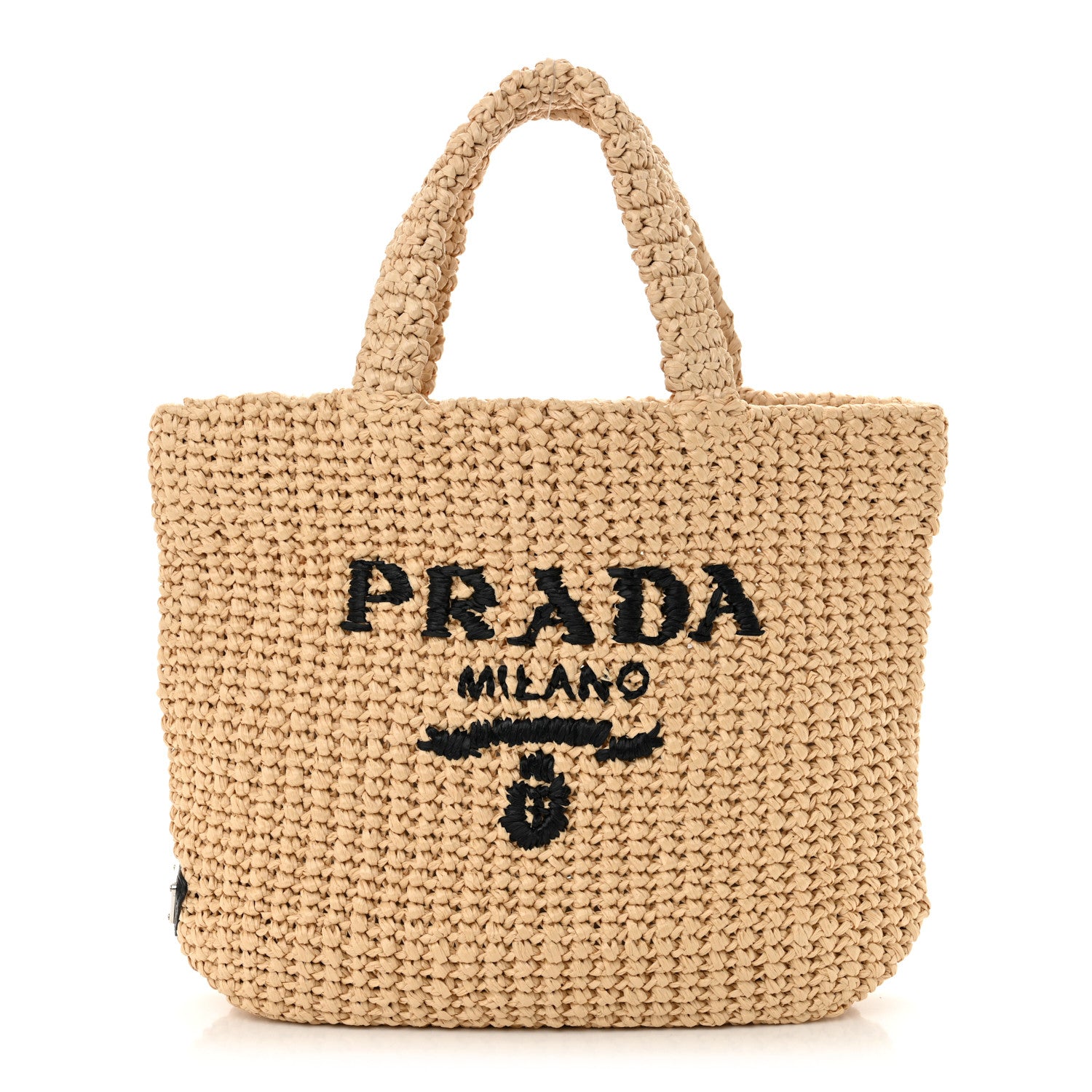 Prada Beige Raffia Logo Tote