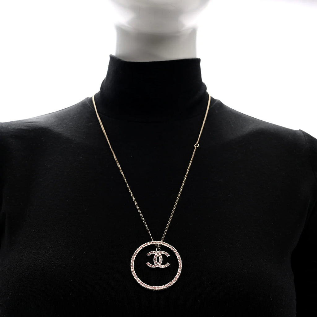 Chanel Gold Pink Crystal Necklace
