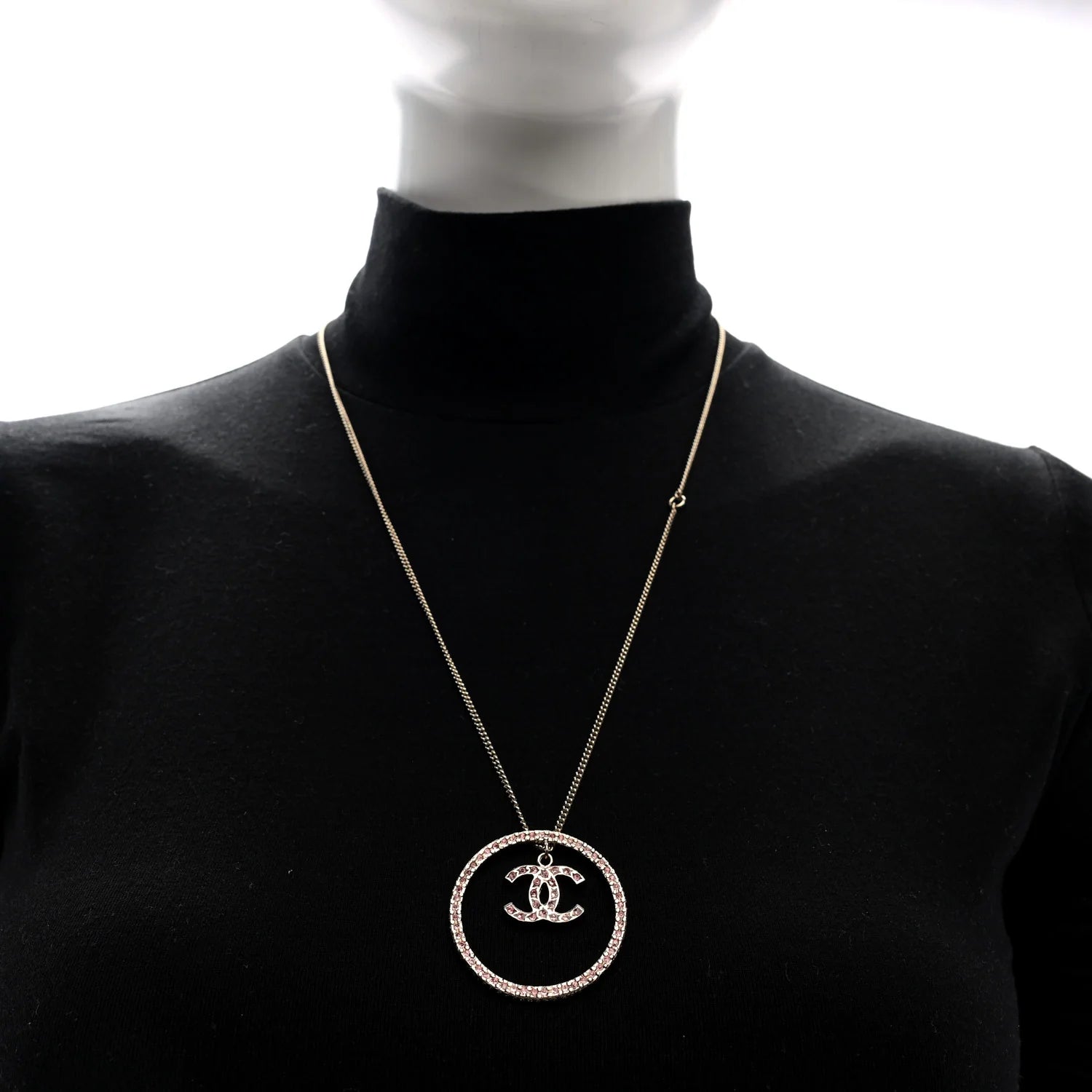 Chanel Gold Pink Crystal Necklace
