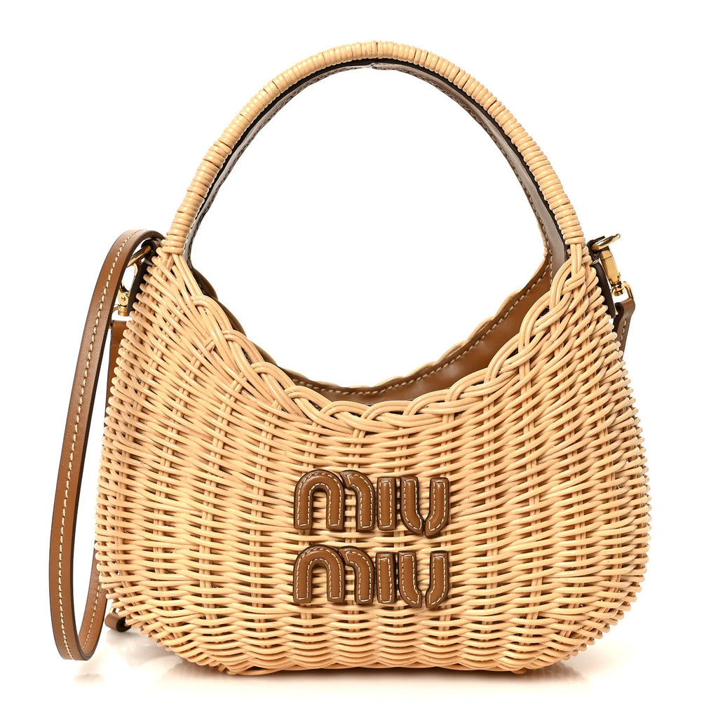 Miu Miu Beige Wicker Logo Tote