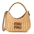 Miu Miu Beige Wicker Logo Tote