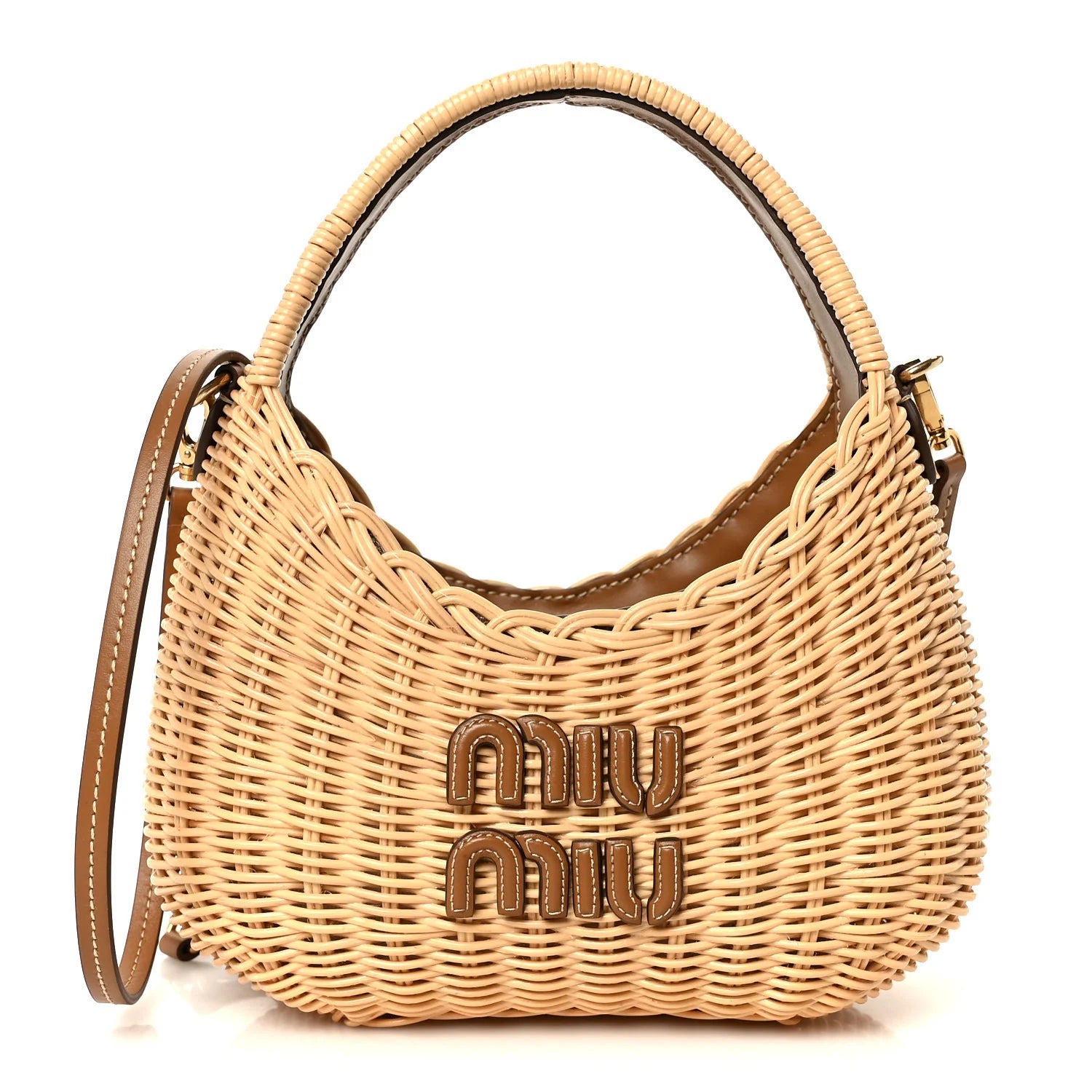 Miu Miu Beige Wicker Logo Tote