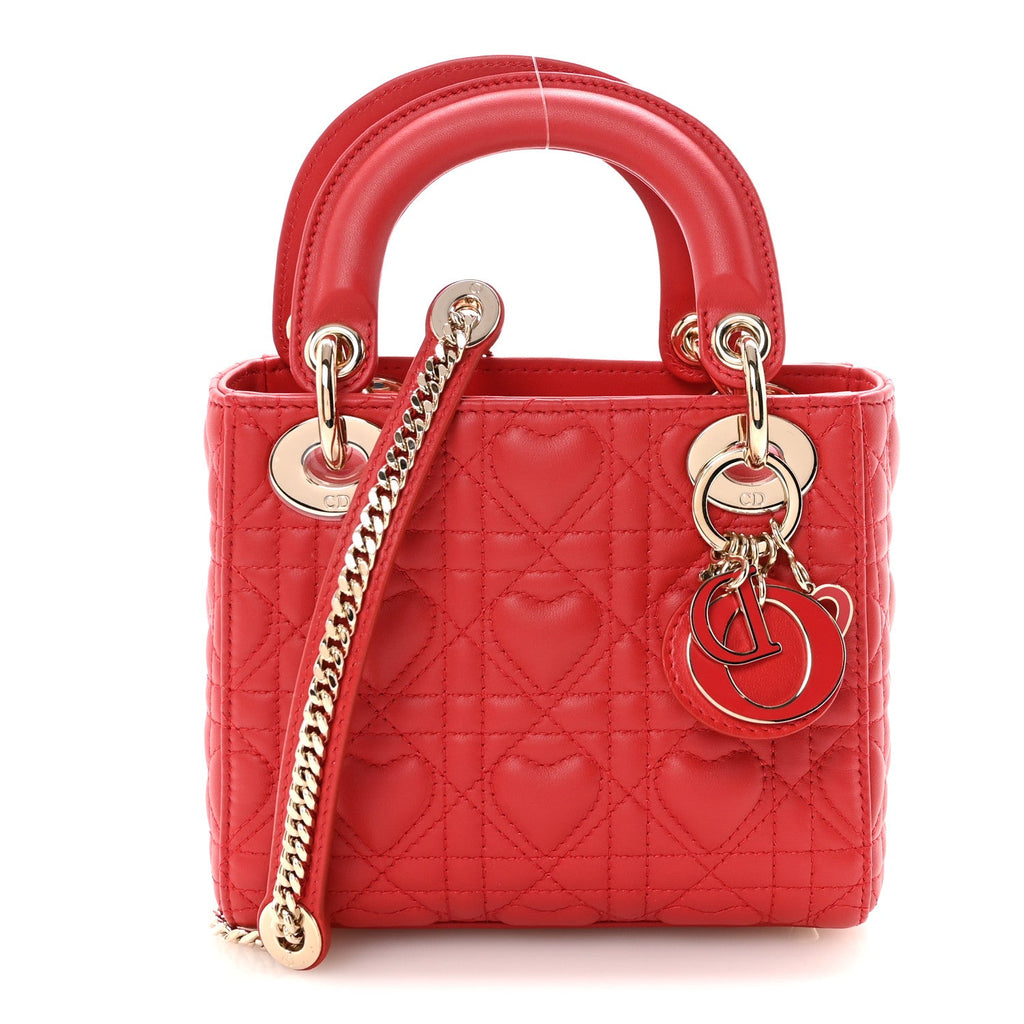 Dior Red Heart Cannage Mini Lady Dior
