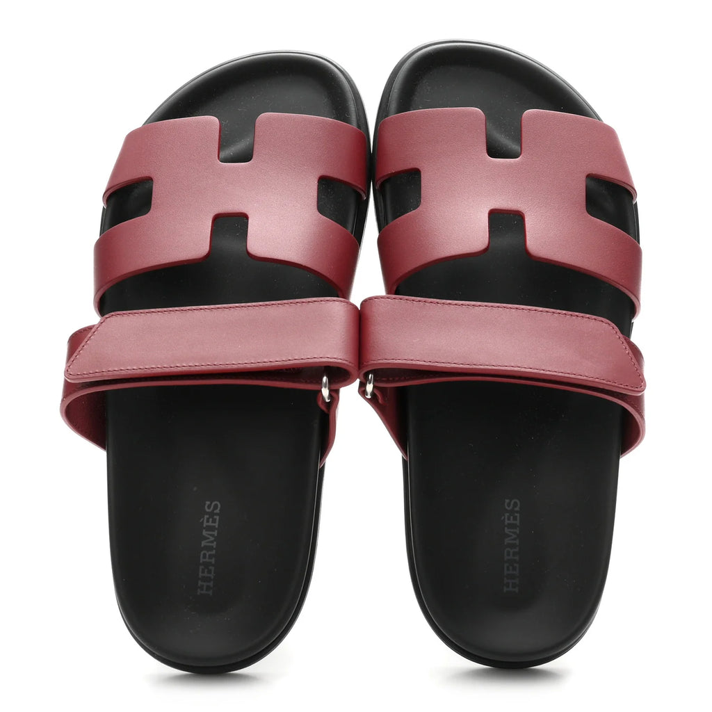 Hermes Burgundy Leather Chypre Sandals