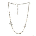 Chanel Silver Pearl Crystal Necklace
