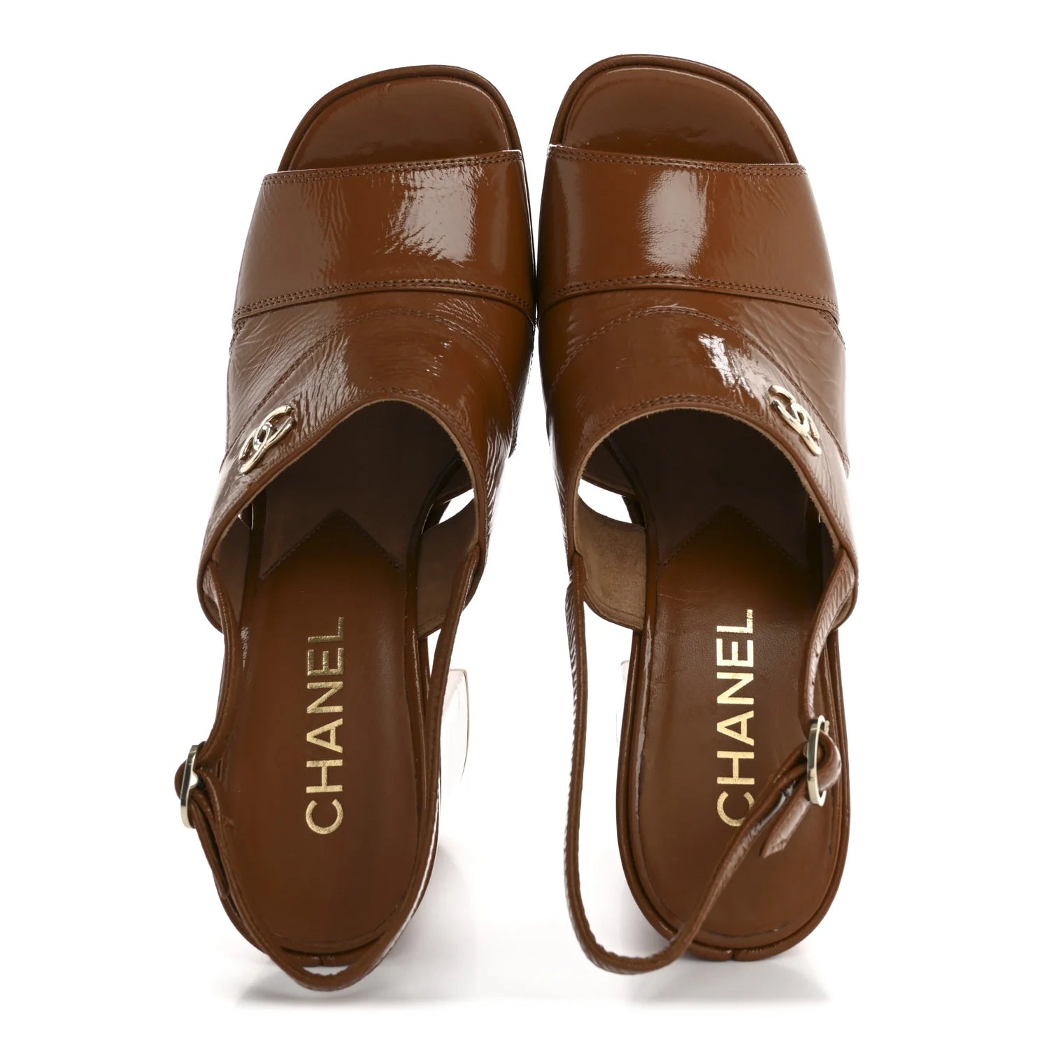 Chanel Brown Patent Platform Sandals