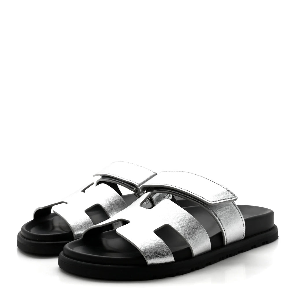 Hermes Metallic Silver Chypre Sandals