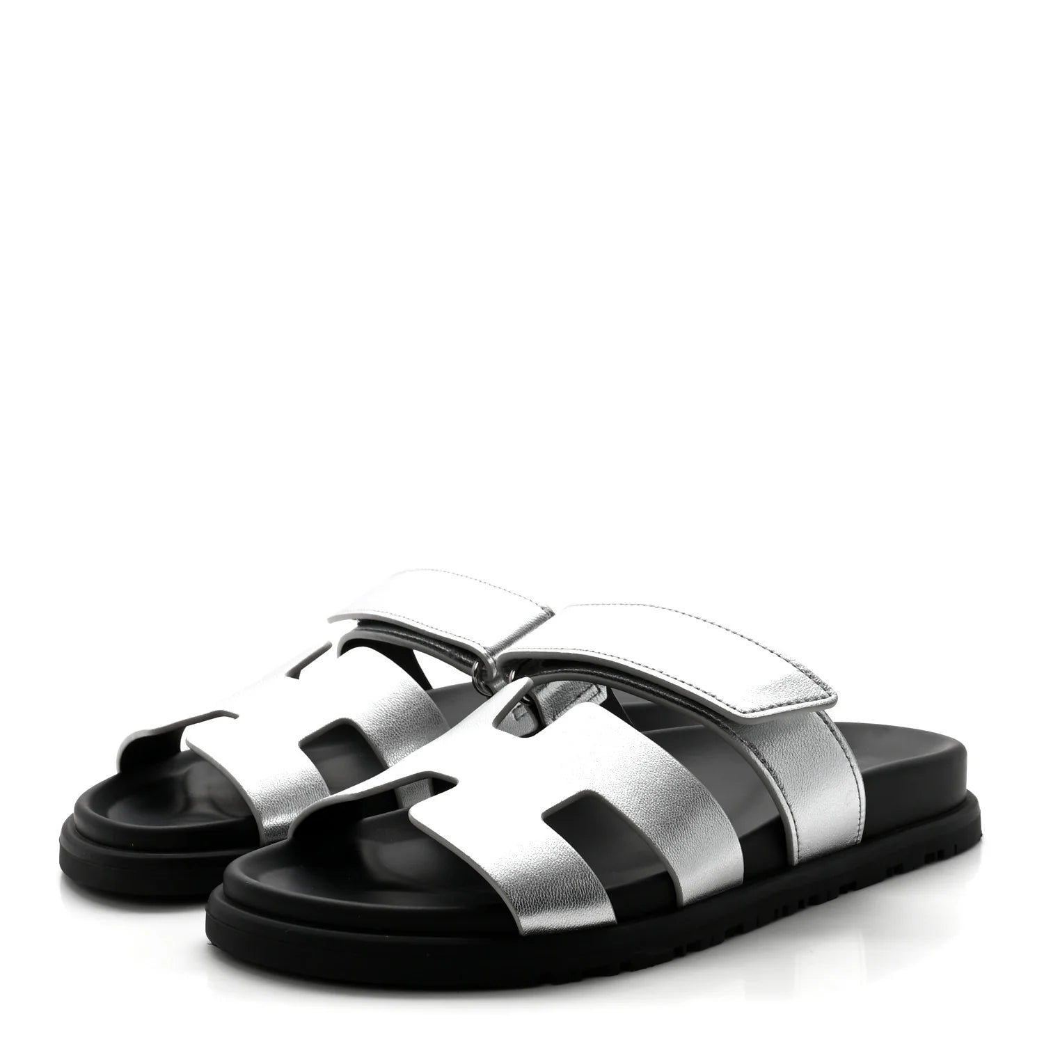 Hermes Metallic Silver Chypre Sandals