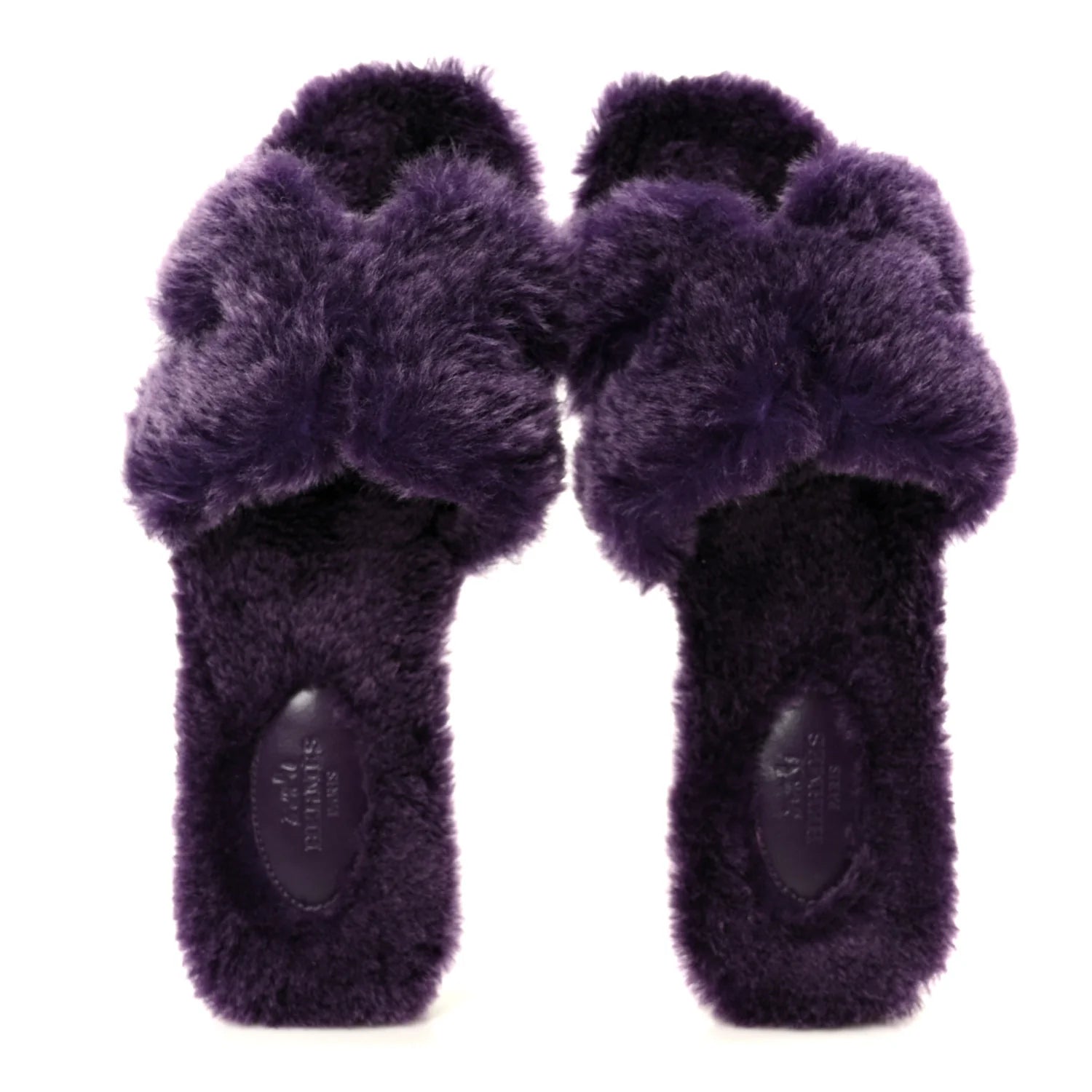 Hermes Purple Shearling Oran Sandals