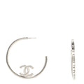 Chanel Silver Crystal CC Hoop Earrings
