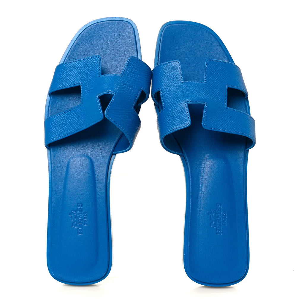 Hermes Blue Grained Oran Sandals