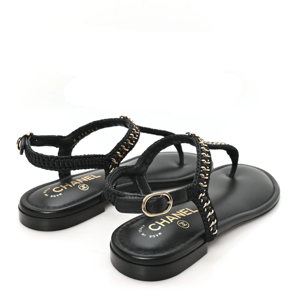 Chanel Black Leather Chain Sandals