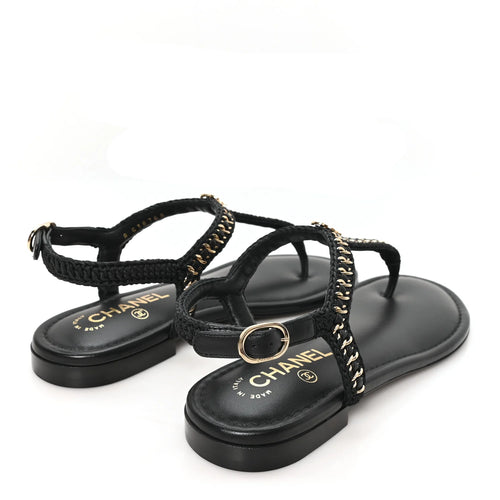 Chanel Black Leather Chain Sandals