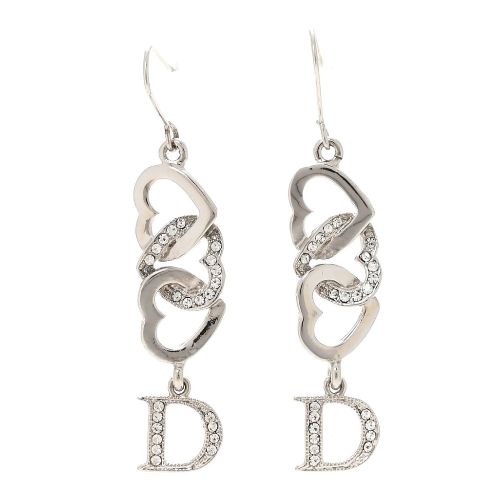 Dior Silver Crystal Heart Earrings