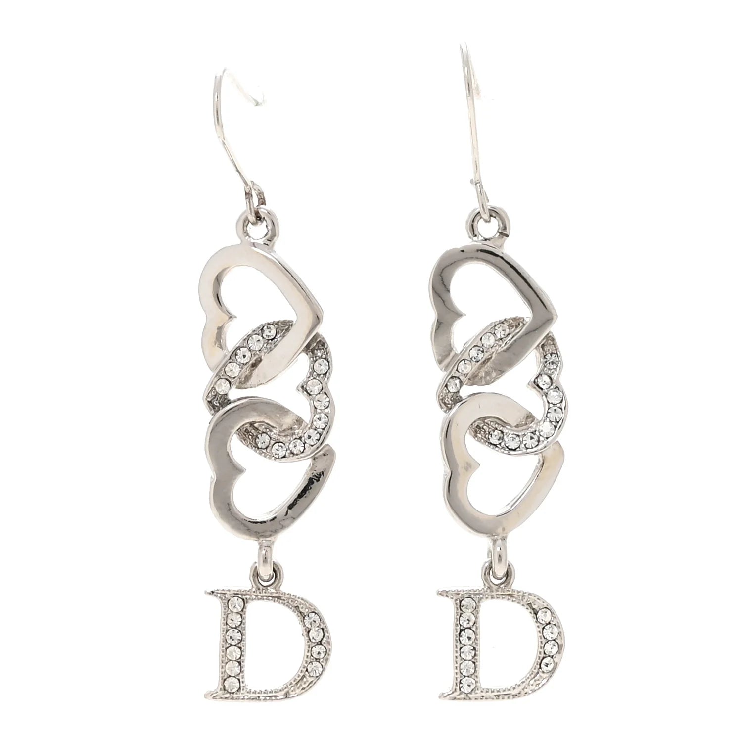 Dior Silver Crystal Heart Earrings