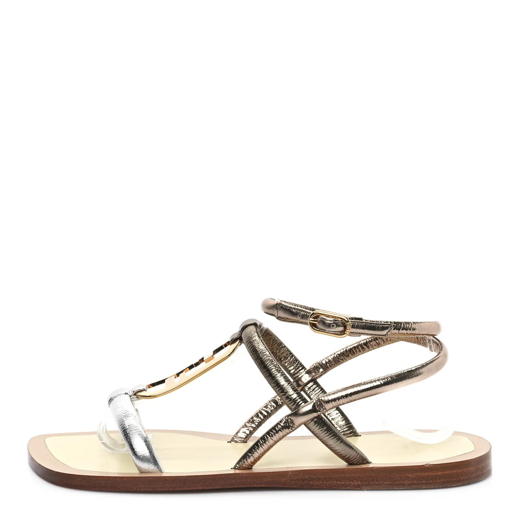 Prada Metallic Bicolor Logo Sandals
