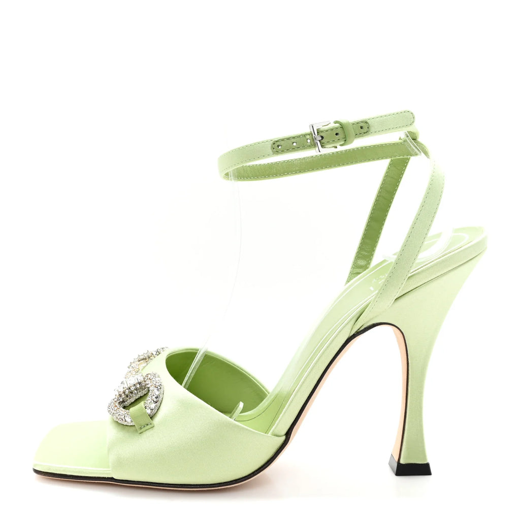 Gucci Green Satin Crystal Sandals