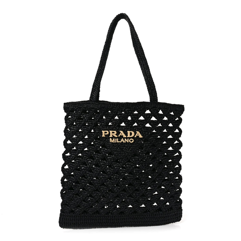Prada Black Raffia Tote Bag