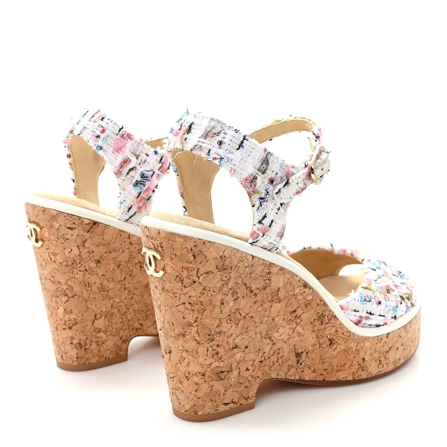 Chanel Multicolor Tweed Cork Wedges