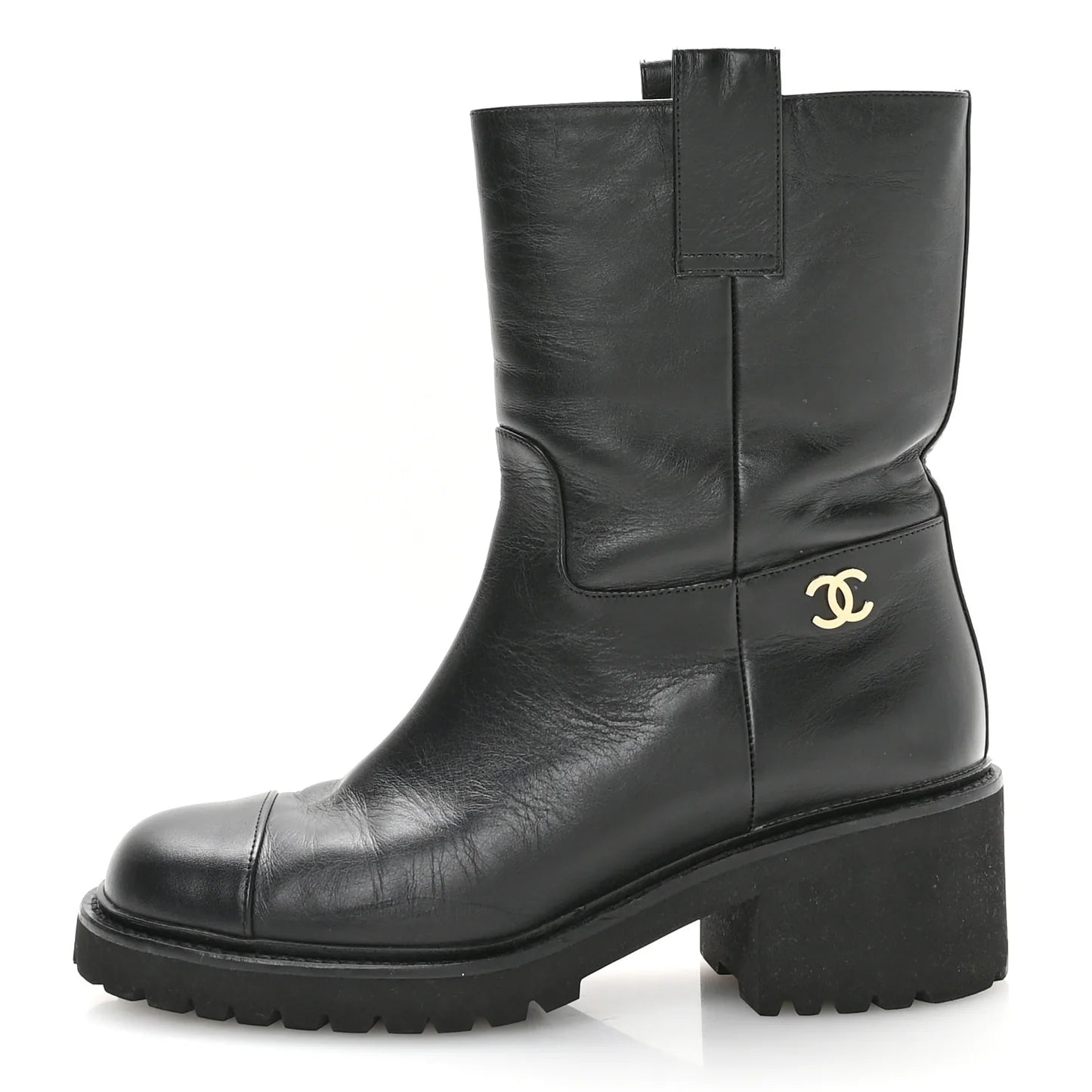 Chanel Black Leather CC Boots