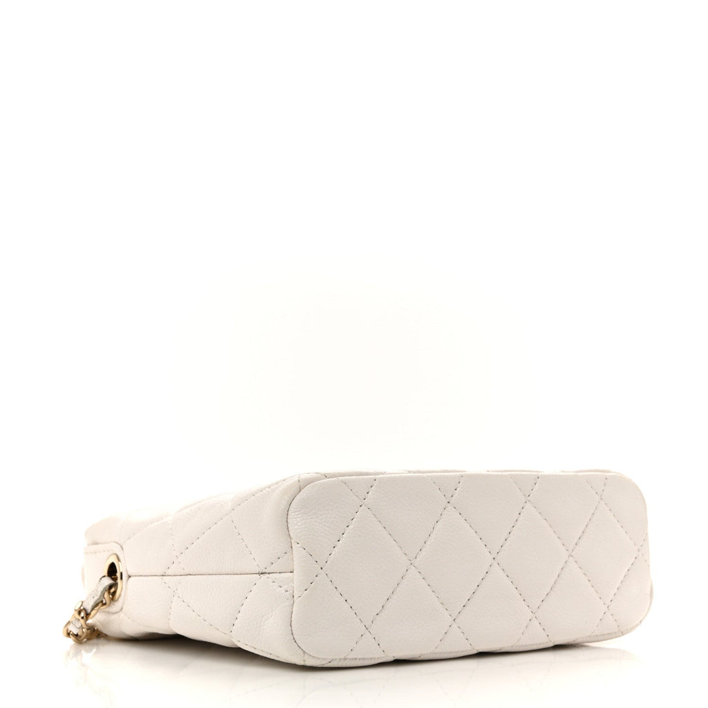 Chanel White Quilted Caviar Hobo