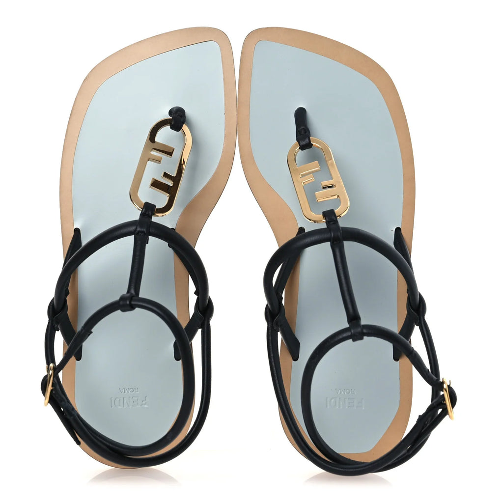 Fendi Black Leather O'Lock Sandals