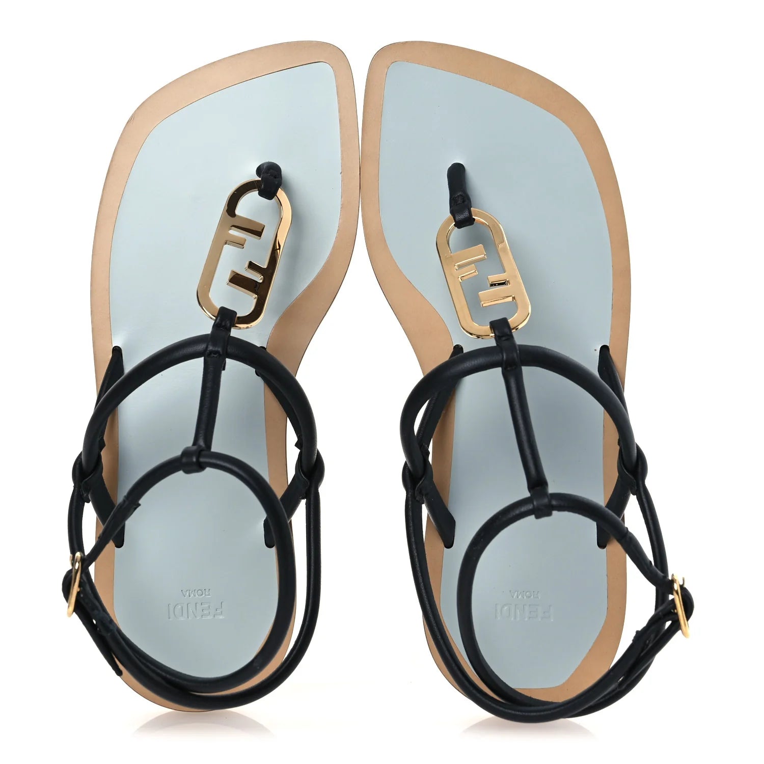 Fendi Black Leather O'Lock Sandals