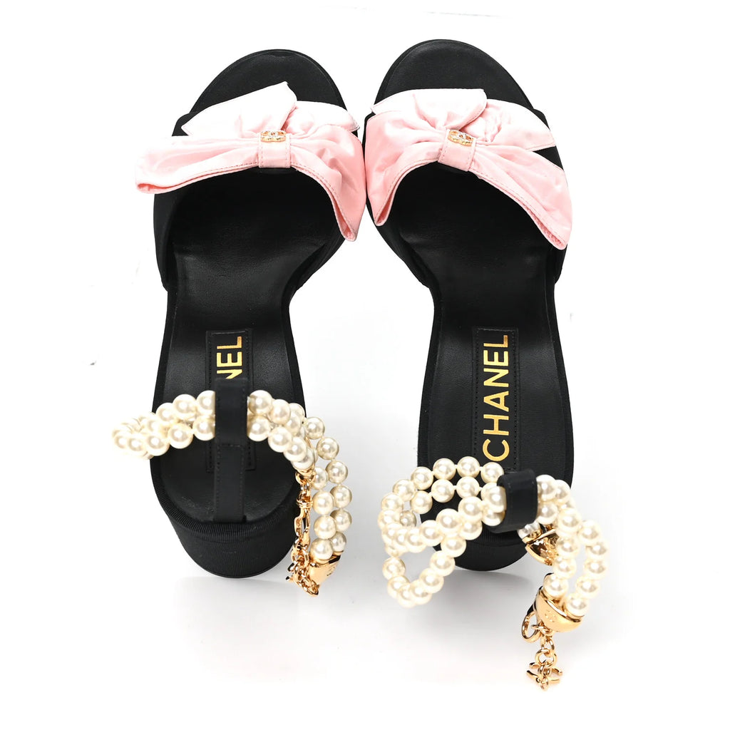 Chanel Black Bow Pearl Sandals